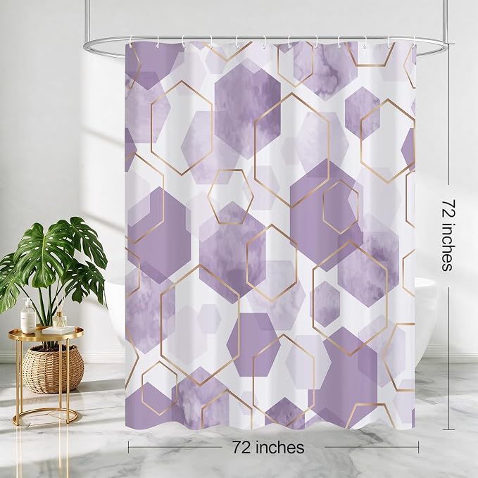 Litabel Lavender Geometric Shower Curtain for Bathroom, 72x72 | Lavender Modern Minimalist Shower Curtains, Geometric Art Print Abstract Waterproof Bathroom Curtain