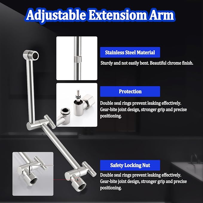 All Metal Rain Shower Head with Handheld Combo, YDmeet 10" Rainfall Shower Head, Stainless Steel Hand Wand, 3 Setting Diverter, Adjustable Extension Arm w/Lock Joints, Extra Long Hose, Brushed Nickel