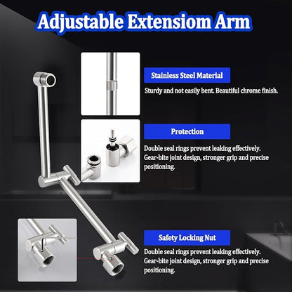 All Metal Rain Shower Head with Handheld Combo, YDmeet 10" Rainfall Shower Head, Stainless Steel Hand Wand, 3 Setting Diverter, Adjustable Extension Arm w/Lock Joints, Extra Long Hose, Brushed Nickel