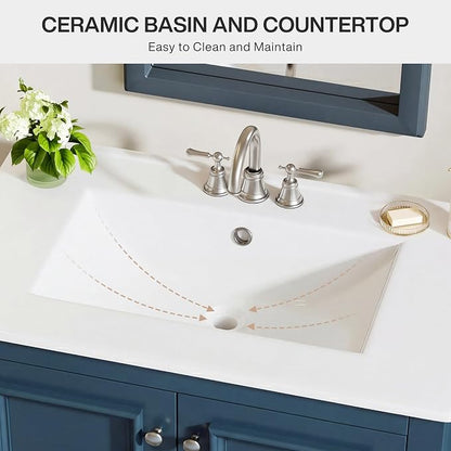 Tribesigns 30" Bathroom Vanity with Sink, Freestanding Bathroom Vanities Cabinet with Ceramic Basin Combo, Bathroom Sink Cabinet with 2 Doors and 1 Drawer, Solid Wooden Frame (Misty Blue, 30 INCH)