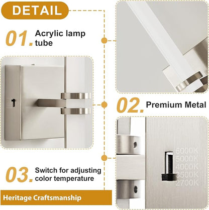 Bathroom Light Fixture LED Vanity Light 37.4" 5CCT Wall Sconce 35W | LED Dimmable Wall Light Nickel Modern 360° Lighting, Hardwired Vanity Light for Bathroom Mirror, Flicker-Free