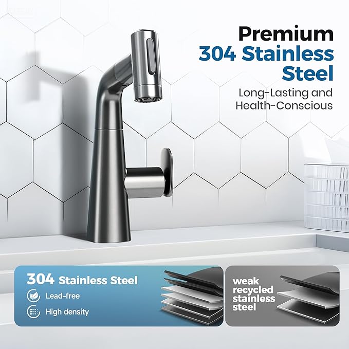 Bathroom Sink Faucet with Pull Down Sprayer,3 Mode Single Handle Vanity Faucet,Kitchen Faucet with 360° Swivel &Pull Down Sprayer