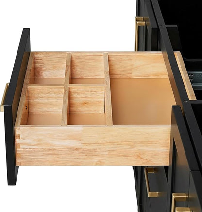ARIEL Loren 72-inch Bathroom Vanity with Sink,Solid Wood, 1.5-inch Pure White Quartz Countertop, Double Rectangular Porcelain Sink, 4 Soft Closing Doors, 3 Dovetail Drawers, Black