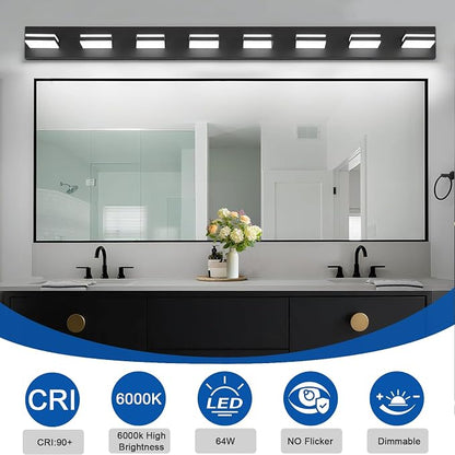 IZORRO LED Modern Bathroom Lights Fixtures(8-Light,Dimmable,360°Rotate),Matte Black Acrylic Wall Lighting,Vanity Lights for Bathroom Over Mirror - 6000k 48In （No Assembly Required）