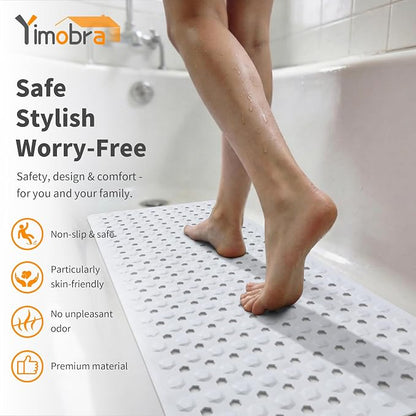 Yimobra Bathtub Mat Non Slip, 27.5"X15.5" Machine Washable Shower Floor Mat, Soft on Feet, Bathmat with Drain Holes and Suction Cups, Bathroom Essentials, White