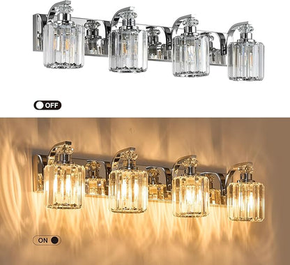Chrome Bathroom Light Fixtures with K9 Crystal Lampshade Bathroom Lighting Over Mirror Vanity Lights for Living Room,Bedroom,Restroom,Hallway 4 Lights