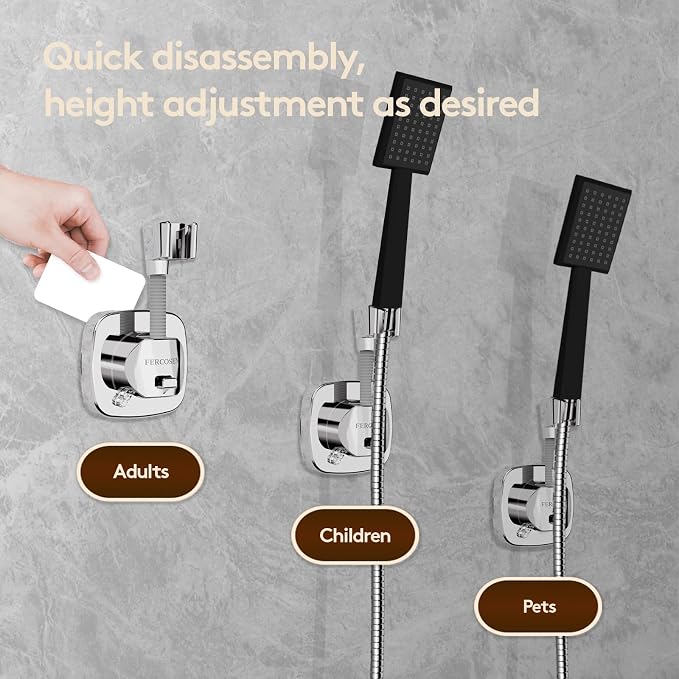 Shower Head Holder with Suction | 360° Swivel | Gray | Tool-free install in seconds, 360° swivel head, 10kg built-in storage hook, removable, rust-resistant, strong suction grip
