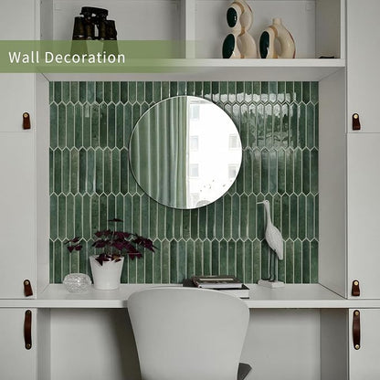 10 Sheets Long Hexagon Tile Peel and Stick Backsplash | Self-Adhesive Wall Tiles Stick on Back Splash for Kitchen, Bathroom, Fireplace,RV(Green,12"×12")