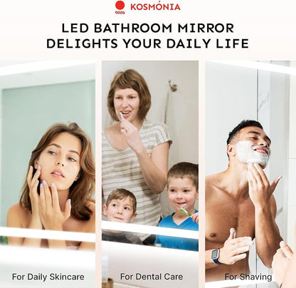 36x60 Inch LED Bathroom Mirror with Lights | Extra Large Lighted Smart Vanity Mirror with Memory Function, Anti-Fog, Backlit + Front Lit, Dimmable 3-Color Temperature