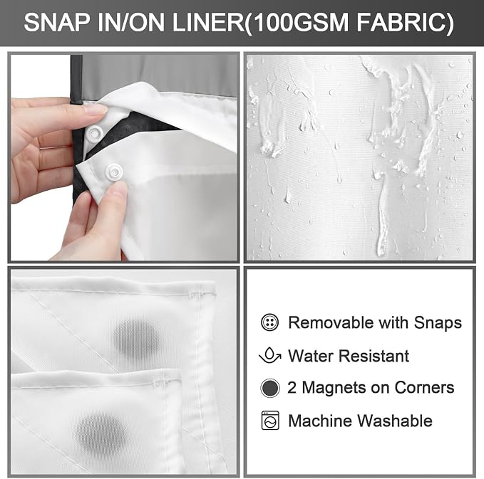 No Hook Shower Curtain with Liner Set Hotel Waffle Curtain Black 48W X 75L | Washable Snap in Fabric Liner, Mesh Top Window, Waffle Hotel Style Shower Curtain Set