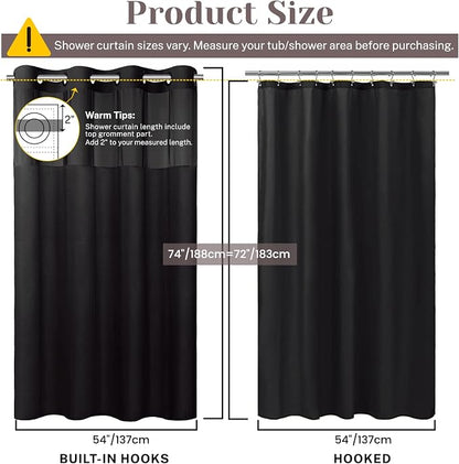 SORTTO No Hook Slub Shower Curtain with Liner, 54x74, Black | Snap in Liner, 3 in 1, Bamboo Texture, Hotel Style, Waterproof Fabric, Mesh Top Window, Corner Magnets, Machine Washable