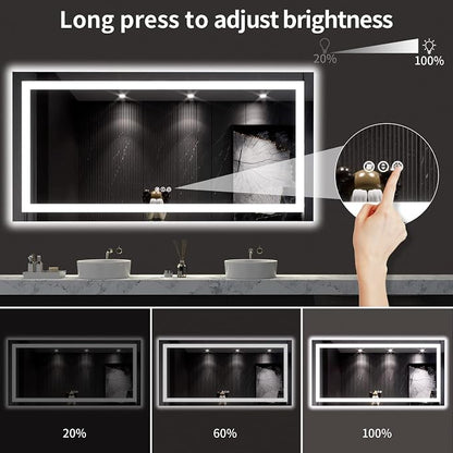 LOAAO 60X30 LED Bathroom Mirror with Lights, UL Listed | Anti-Fog, Dimmable, 3 Color Temperature, Backlit + Front Lit, Memory Function, Tempered Glass