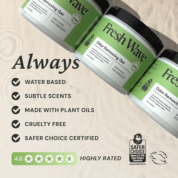 Fresh Wave Original Odor Eliminator Gel 15 oz - Air Freshener for Home | Lasts 30-60 days. Plant-based odor absorber. No perfumes or harsh chemicals. Bathroom & closet deoderizer. Refills available.
