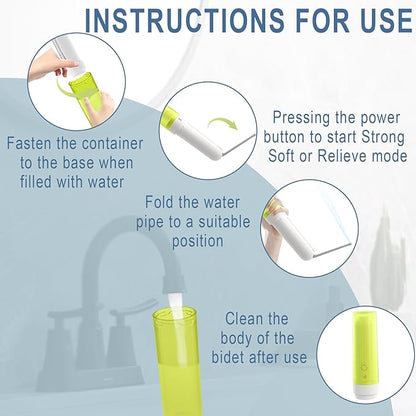 Portable Bidet for Travel - 800mAh USB-C Rechargeable Bidet Sprayer, 3 Spray Modes, IPX7 Waterproof & 180° Foldable Mini Travel Bidets for Women and Men (Green)