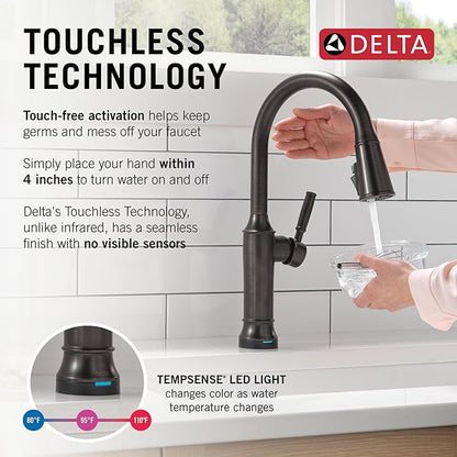 Delta Faucet Renaldi Touchless Kitchen Faucet with Touch Technology, Oil Rubbed Bronze Kitchen Sink Faucet, Delta ProClean Kitchen Faucet, Pull Down Kitchen Faucet, Venetian Bronze 9184TL-RB-DST