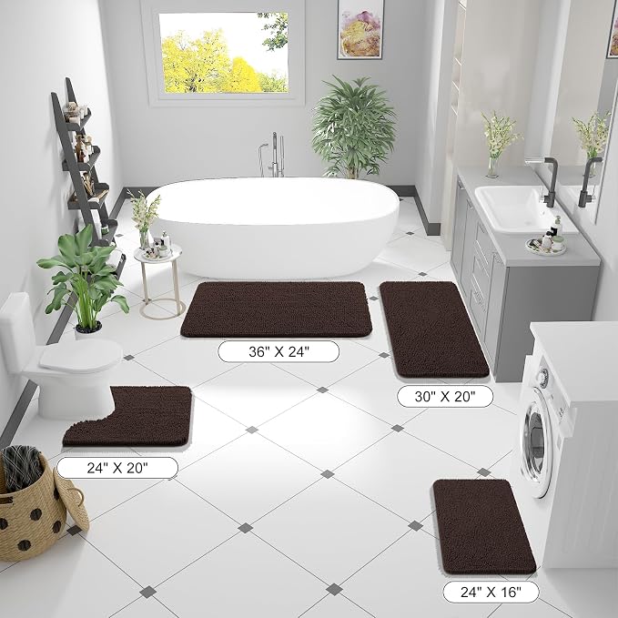 OLANLY Bathroom Runner Rugs 47x17, Extra Soft Absorbent Chenille Bath Rugs | Brown, Quick-Drying Rubber Backing, Machine Washable Long Bath Mat for Bathroom Floor, Tub and Shower, Home Decor Accessories