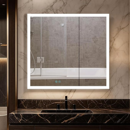 Blossom LED Mirror Medicine Cabinet with Lights, 36x32 Inch, Wall Mounted LED Lighted Bathroom Medicine Cabinet, Recessed/Surface with Defogger, Adjustable Brightness, Makeup Mirror with Lights