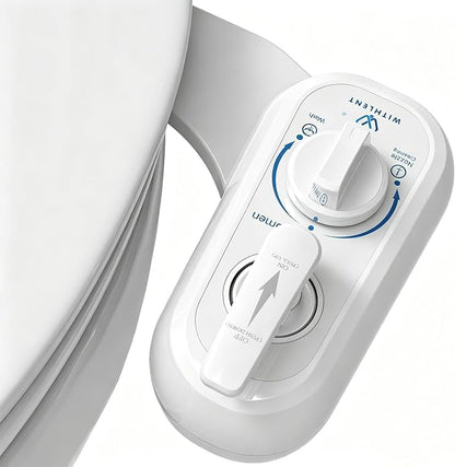 Left Hand Bidet Attachment for Toilet - Control Panel on Left Side - Self-Cleaning Dual Nozzle for Front and Rear Wash,Non-Electric Adjustable Water Pressure, Water Bidet Toilet Seat Attachment