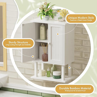 AmazerBath Bathroom Wall Cabinets, Bamboo Over The Toilet Storage Cabinet with Adjustable Shelves, Wall Mounted Medicine Cabinets with 2 Doors for Small Spaces, White, 9.0 x 15.7 x 23.8 Inches