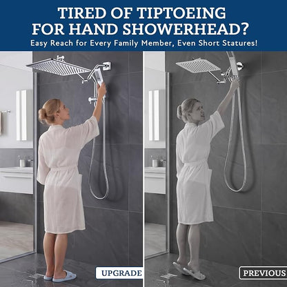G-Promise 12 Inch All Metal Rain Shower Head with Handheld Spray (Chrome) | Full Body Coverage, Pause Mode Diverter, Power Wash Mode Handheld, Suits Every Height, Easy to Install, Modern Bath Upgrade