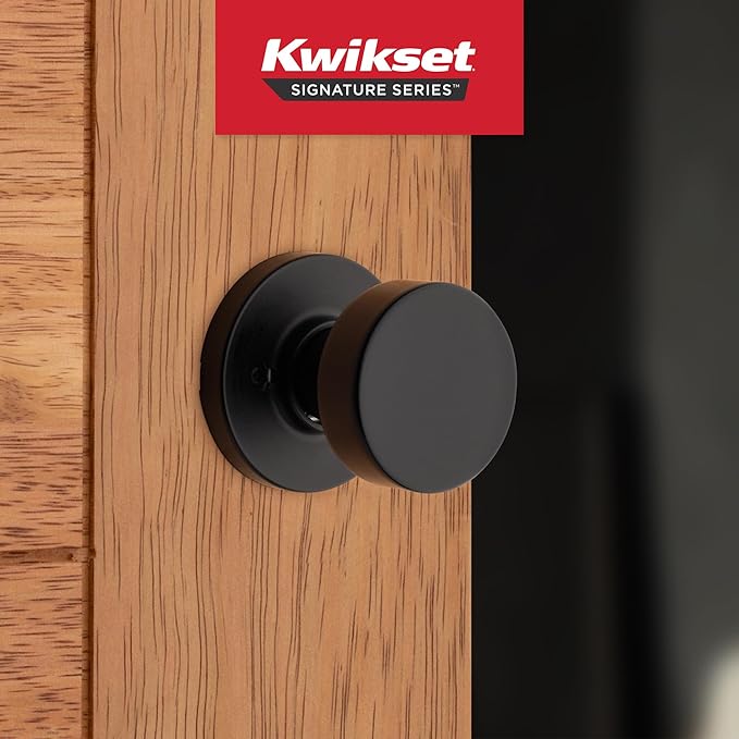 Kwikset Pismo Dummy Door Knob, Single Sided Handle for Closets, French Double Doors, and Pantry, Matte Black Non-Turning Interior Push/Pull Door Knob, with Microban Protection (Pack of 4)