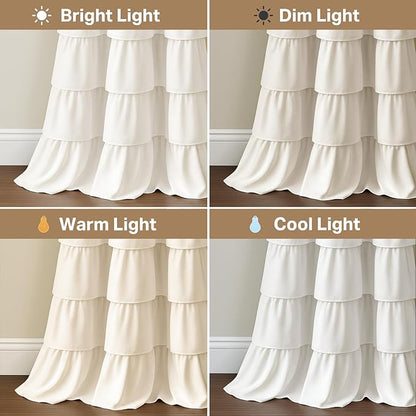 Seasonwood Small Ruffle Shower Curtain Cream Farmhouse Vintage Handcrafted Rustic Decorative Fabric Shower Curtains for Bathroom, 36" x 72"
