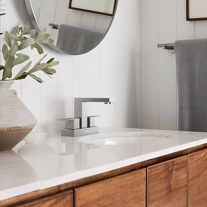 Bathroom Sink Faucet, Hurran 4 inch Brushed Nickel Bathroom Faucets for Sink 3 Hole with Pop-up Drain and Supply Lines, Stainless Steel 2-Handle Lead-Free Faucet for Vanity RV Restroom