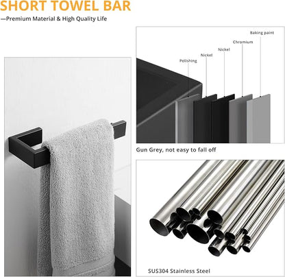 Fapully 4-Piece Bathroom Hardware Accessory Set Matte Black | with 24" Towel Bar Towel Ring Paper Holder Robe Hook
