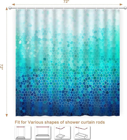 Ombre Blue Shower Curtain, Modern Geometric Shower Curtain for Bathroom with 12 Hooks Polyester Fabric Waterproof Shower Curtains Sets Machine Washable Decor Bath Curtain