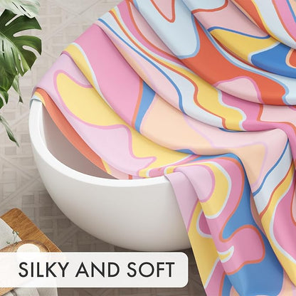 AmazerBath Shower Curtain, Abstract Pink Cloth Shower Curtain Sets with 12 Shower Curtain Hooks, Rustic Colorful Fabric Shower Curtain, Cute Washable Farmhouse Bathroom Shower Curtain, 72x72 Inches