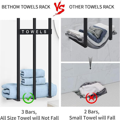 Bethom Towel Racks for Bathroom, Towel Storage Holder Space Saving, Black | 30 Inch Towel Rack for Rolled Towels, Modern Minimalist Style, Rust-Proof, Perfect for narrow shower wall & compact bathrooms