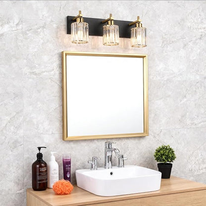 Black and Gold Crystal Bathroom Vanity Lights, 3-Lights Bathroom Light Fixture Over Mirror, 20 Inch Modern Farmhouse Vanity Light, Brass Gold Bath Wall Sconce for Bath Mirror Kitchen Hallway Cabinet