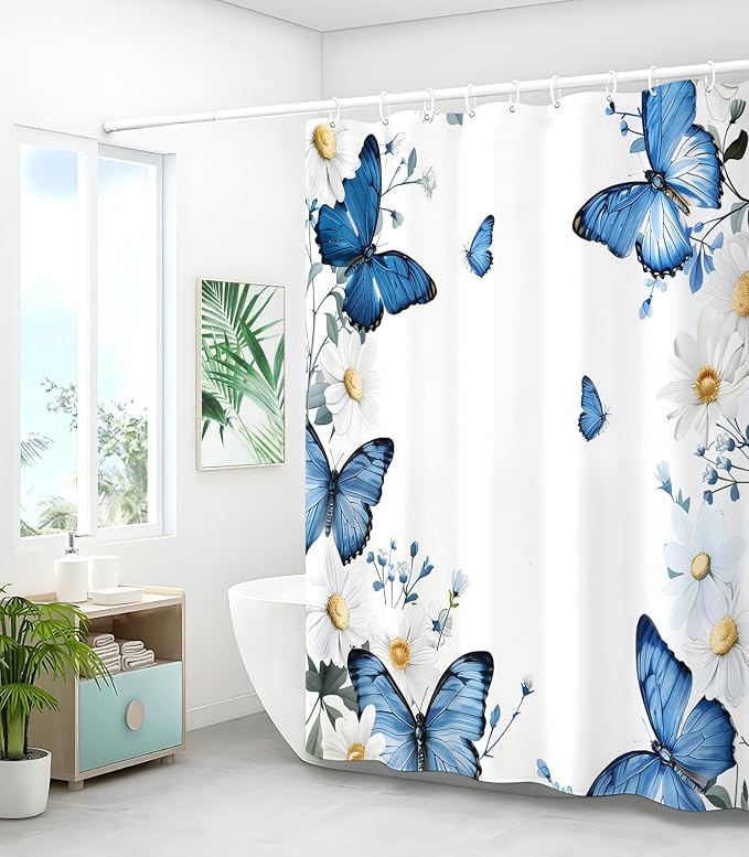 Shower Curtain for Bathroom Stall Boho Modern Cute Aesthetic Decorative Girly Waterproof Unique Butterfly Flower Girls Chic Print Design Teen Pretty Women Cortinas de Baño Bathtub 72 x72 Inch