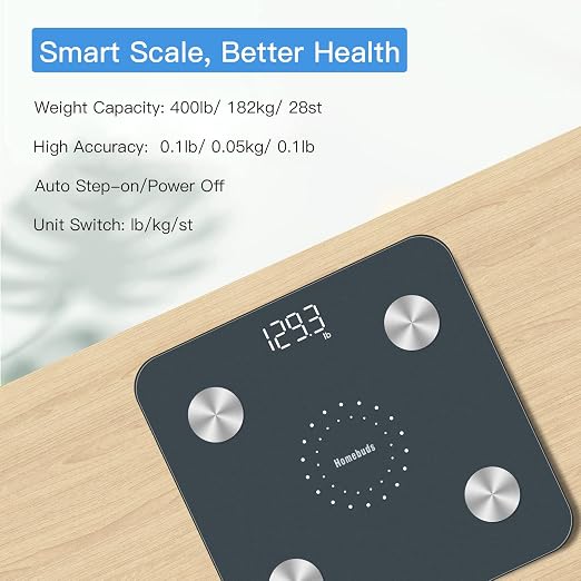 Homebuds FSA&HSA Smart Weight Scale, Precision 0.1lb by Our Professional Scale Factory Since 2001, Scale for Body Weight App Sync 13 Body Composition Including BMI and Body Fat, 400lb LED, Blue