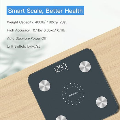 Homebuds FSA&HSA Smart Weight Scale, Precision 0.1lb by Our Professional Scale Factory Since 2001, Scale for Body Weight App Sync 13 Body Composition Including BMI and Body Fat, 400lb LED, Blue