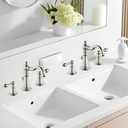 8 Inch Two-Handle Widespread Bathroom Faucet with Pop up Drain, Brushed Nickel Bathroom Sink Faucet 3 Hole,High Arc Swivel Spout Lavatory Faucet,2 Pack,WF-8801-BN