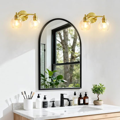 Bathroom Light Fixtures, Vanity Lights for Bathroom 2-Light Gold, Bathroom Lighting Fixtures Over Mirror with Clear Glass Globe Shade, Bathroom Vanity Light for Living Room Kitchen Bedroom Hallway