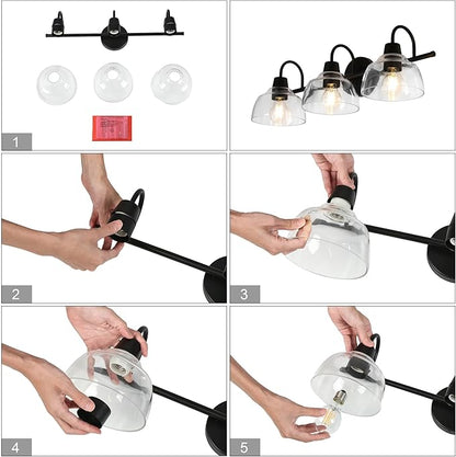 classy leaves Black Bathroom Light Fixtures, 3 Light Bathroom Vanity Lights with Clear Glass Modern Farmhouse Black Bathroom Sconce Wall Lighting