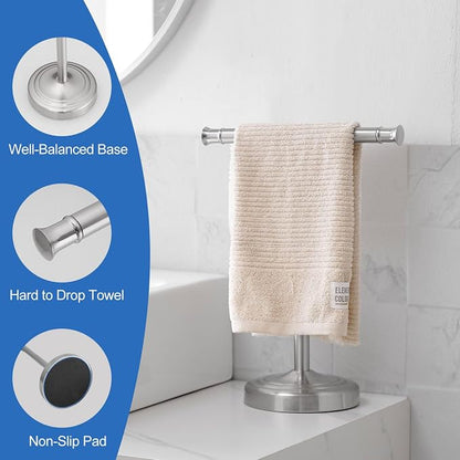 RUMOSE Brushed Nickel Hand Towel Holder Stand Countertop Towel Rack | 13 Inch Bathroom Kitchen Vanity T-Shape Towel Stand Free Standing Stainless Steel Towel Bar Towel Ring