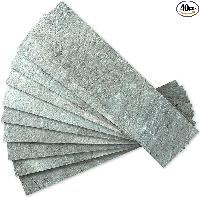 AULIGET 40-Piece Mountain Rock Peel and Stick Backsplash Wall Tiles, 3" x 12" PVC Faux Stone Stick on Tiles for Backsplash Kitchen, Bathroom, Laundry Room, Camper, Fireplace