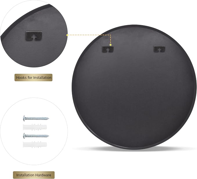 Round Mirror 28" Black Wall Mounted Circle Mirrors Vanity Mirror with Aluminum Alloy Frame Modern Decoration for Bathroom, Living Room, Vanity, Bedroom, Entryway