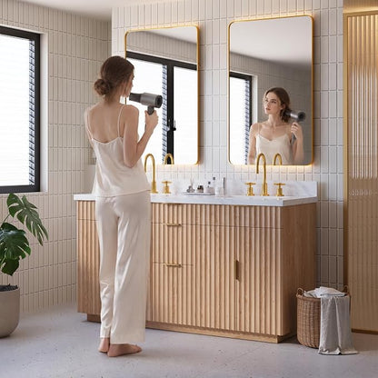 60 inch Double Sink Bathroom Vanity with Countertop,2 Rectangular Porcelain Sink, Solid Wood, 1.5 inch Carrara White Quartz, 4 Soft Closing Doors,3 Dovetail Drawers,2 Tilt Drawer