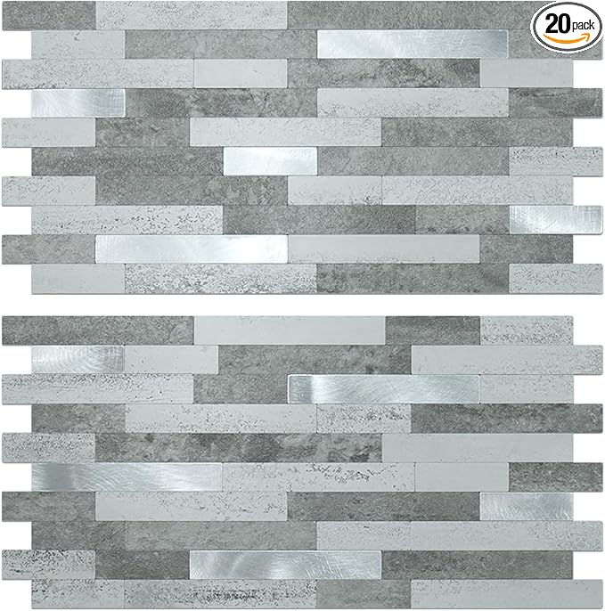 AULIGET 20 Sheets Faux Stone Peel and Stick Backsplash, Grey Slate Look PVC Wall Tile Stick on Backsplash for Kitchen and Bathroom