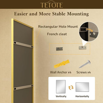 Brushed Gold Mirror for Bathroom Sink 30" x 36" Beveled Frame Brushed Brass Gold Vanity Rectangle Mirror for Bathroom Wall, Modern Farmhouse, Tempered Glass, Stronger Frame