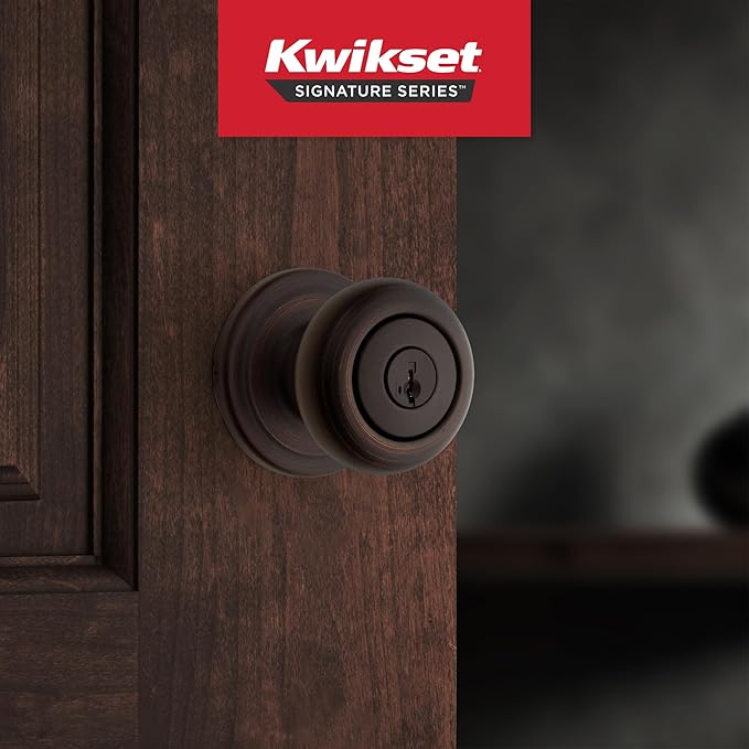 Kwikset Juno Entry Door Knob with Lock and Key, Secure Keyed Handle Exterior, Front Entrance and Bedroom, Venetian Bronze, Pick Resistant SmartKey Rekey Security and Microban