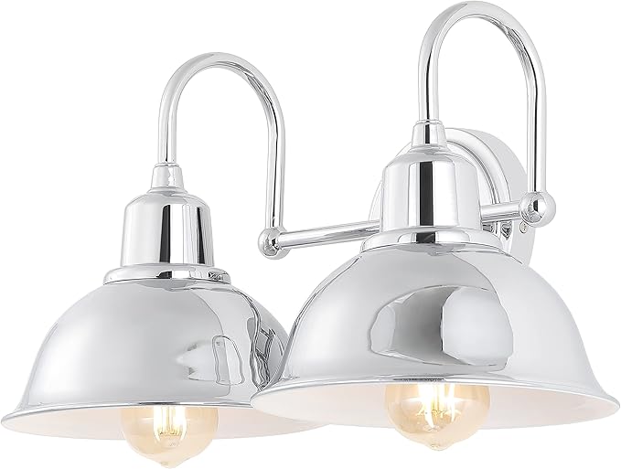 JONATHAN Y 18" Chrome Farmhouse Industrial 1-Light LED Vanity Wall Sconce for Bathroom Mirror Kitchen, Metal Shade, Dimmable Vintage Lighting, LED Bulb Included (JYL7482A)