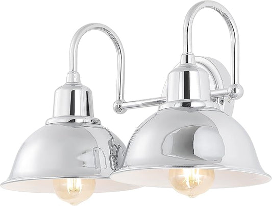 JONATHAN Y 18" Chrome Farmhouse Industrial 1-Light LED Vanity Wall Sconce for Bathroom Mirror Kitchen, Metal Shade, Dimmable Vintage Lighting, LED Bulb Included (JYL7482A)