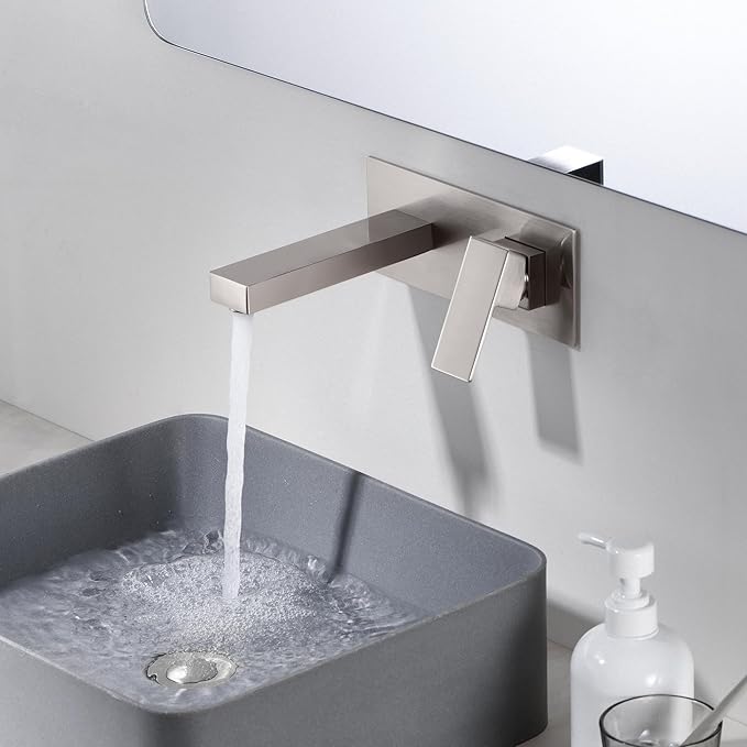 SUMERAIN Wall Mount Bathroom Sink Faucet Brushed Nickel Basin Faucet Single Handle with Rough-in Valve