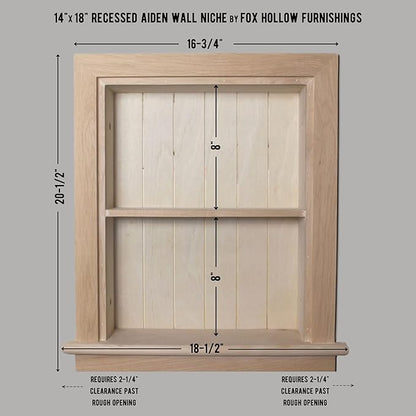 Fox Hollow Furnishings 14x18 Aiden Recessed Wall Niche Medicine Cabinet Replacement, in The Wall Bathroom Cabinet Insert Shelf/Shelves, Made in North America, Real Wood, NO MDF, Beadboard, Unfinished