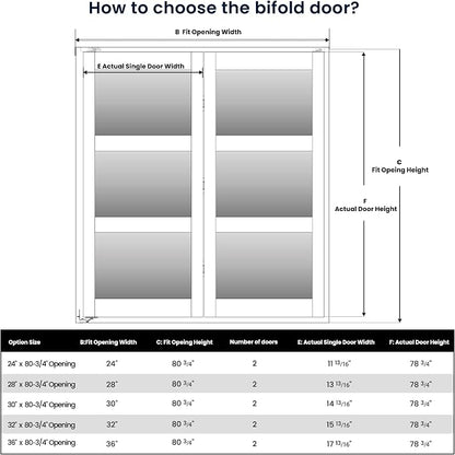 Bifold Doors for 32" x 80-3/4" Opening, 3-lite Tempered Frosted Glass Closet Folding Doors with Hardware kit Included, Easy Assembly, White | Closet Folding Doors with Hardware kit Included, Easy Assembly for Pantry Closet, White,Water-Proof PVC Surfac...